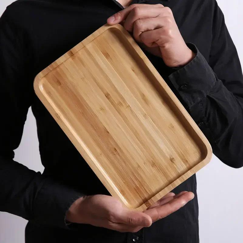 Wooden Bamboo Serving Tray Tea Cup Saucer Trays Fruit Plate Storage Pallet Plate Decoration Japanese Food Rectangular Plate