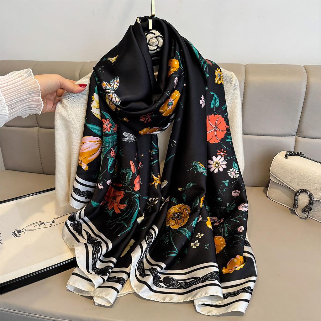 New Printed Silk Scarf Decorative Shawl Outside Temperament Scarf Sweet Sunscreen Yarn French Bag Head
