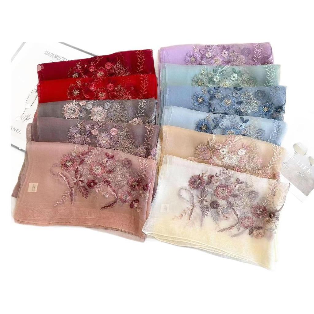 Fashion Silk Wool Scarf Women'S Winter Korean Version Versatile Embroidered Shawl High-End Embroidered Yarn