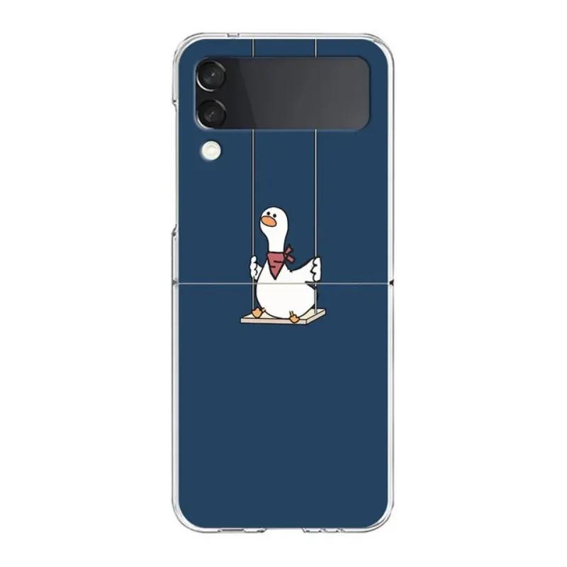 Cute Cartoon Duck Phone Case For Samsung Galaxy Z Flip 6 5 4 3 For Samsung Flip6 Flip5 Hard Folding Animal Back Cover Fundas