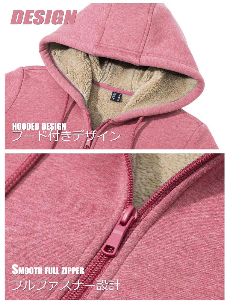Sweatshirt for Winter Ribbed 2XL [TACVASEN] Women, Zip-up, Casual, Fleece, Thick, Wear, Cuffs, Warm, Soft, Relaxed, Sportswear, Running, Pink,