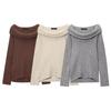 Womens Relaxed Fit Off-Shoulder Knit Sweater Long Sleeve Casual Pullover In Solid Colors Streetwear 2025