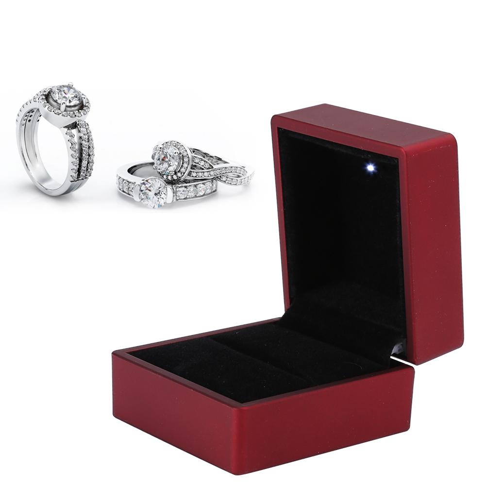 Ring Box Square Ring Jewelry Earring Coin Box with LED Light for Wedding Engagement