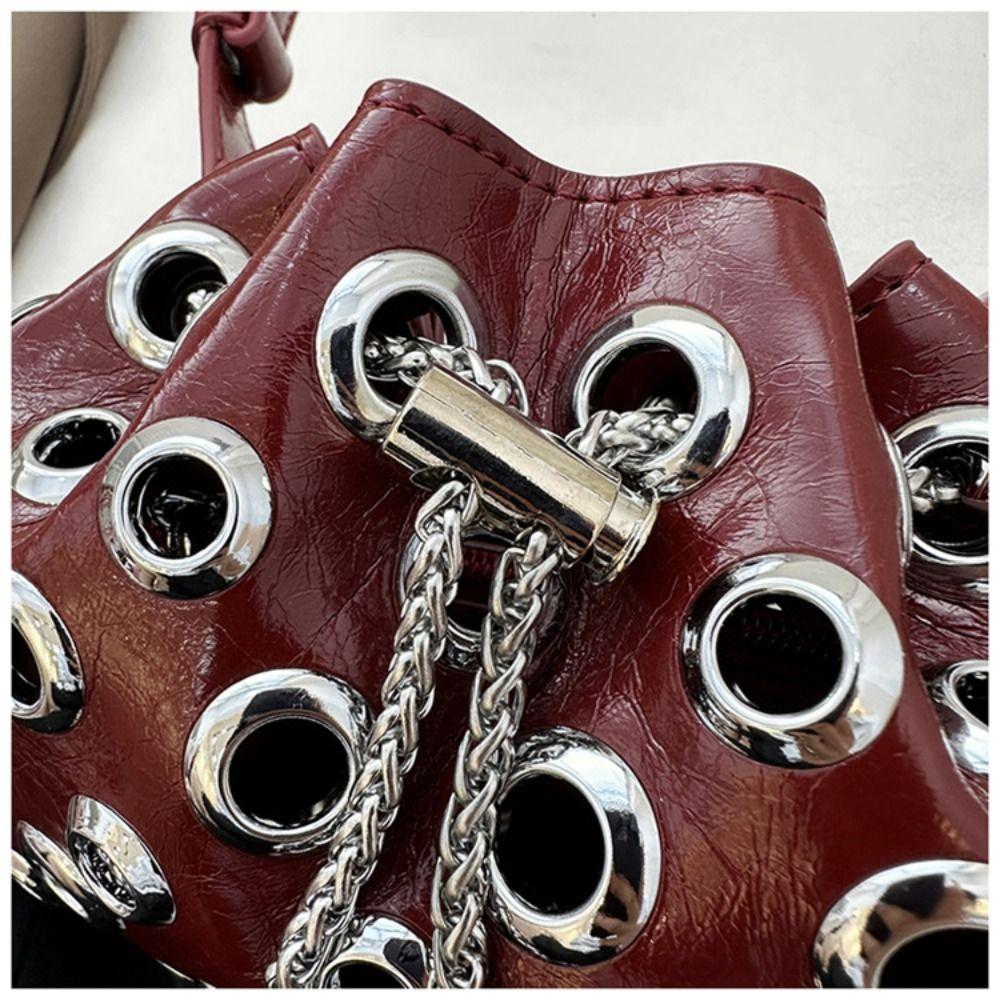 Metal Stud Rivet Shoulder Bag Spicy Girl Drawstring Crossbody Bag Simple Y2k Underarm Bag  Daily