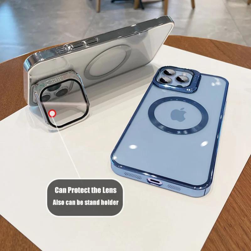 Μαγνητική Θήκη με Βάση για For Iphone 14 13 12 1 16 Pro Max 16 Plus για Βάση Ασύρματης Φόρτισης Διαφανές Κάλυμμα