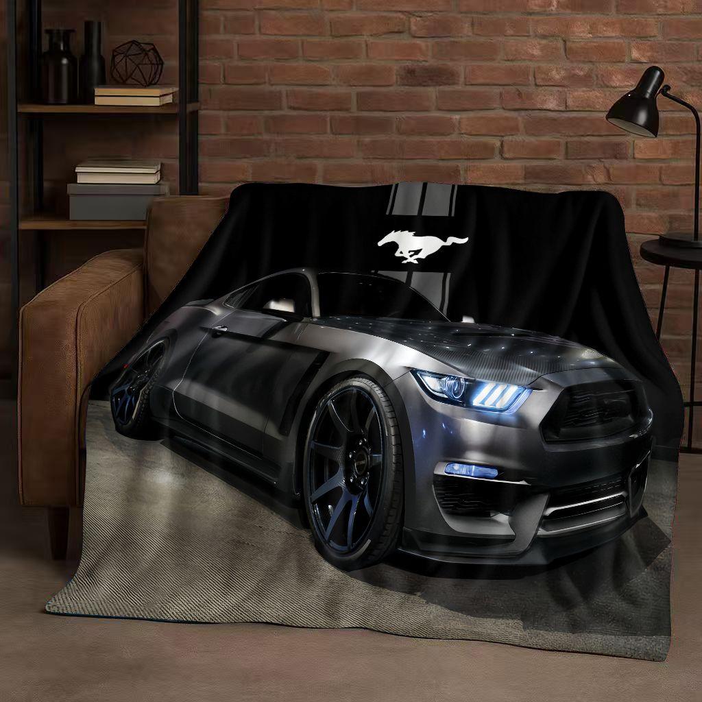 New Mustang Racing Car Logo Flannel Blanket,Ultra Soft Warm Plush Throw for Home Bedroom Bed Sofa Cover Picnic Kids Office