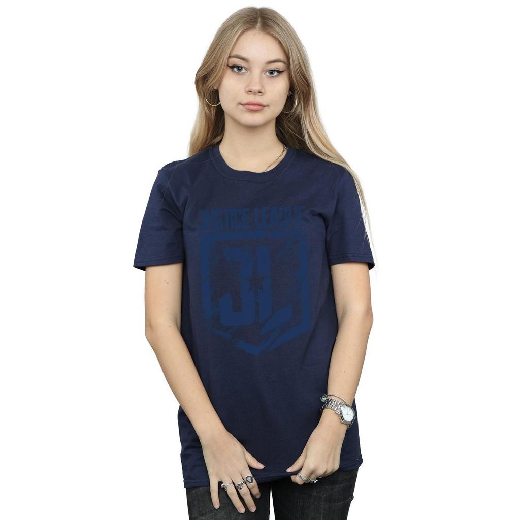DC Comics Womens/Ladies Justice League Movie Indigo Logo Cotton Boyfriend T-Shirt