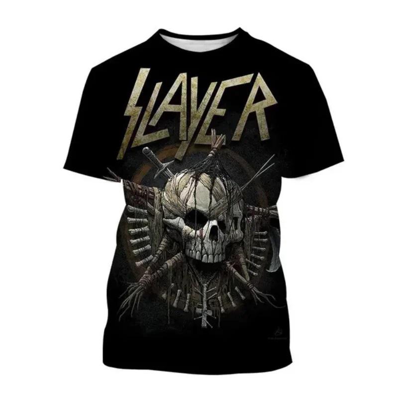 Summer T-Shirts Slayer Rock Band 3D Print Streetwear Men Women Casual Oversized Short Sleeve T Shirt Male Tees Tops Man Clothing