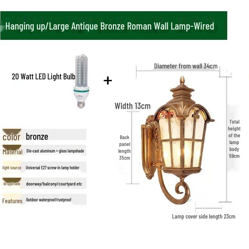 Solar European Antique Outdoor Wall Light for Balcony, Garden, Villa, Courtyard, and Corridor