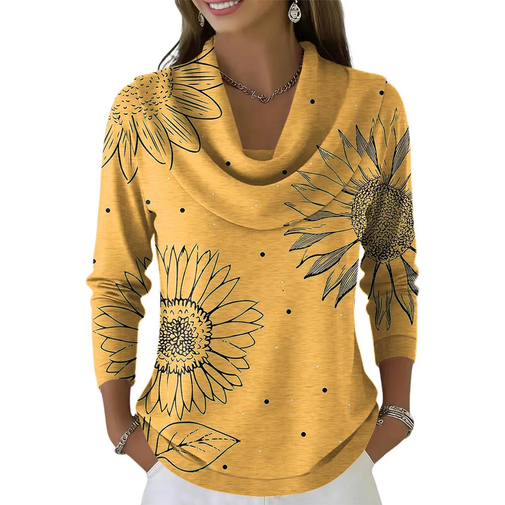 Pulover Top Dama Casual și la Modă cu Gât Rotund și Mânecă Lungă Imprimat