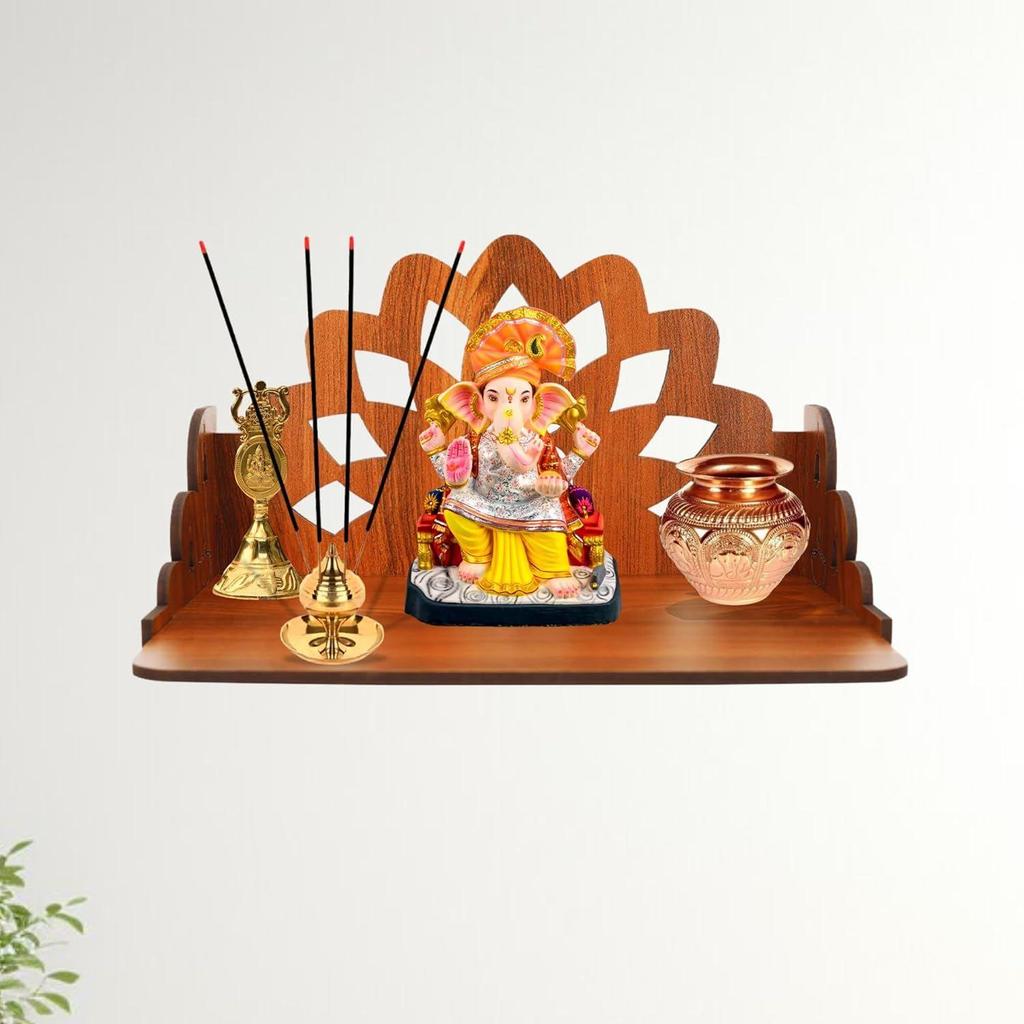 Pattern Pooja Mandir for Home & Office, Wall Mounted Wooden Temple, Pooja Stand with Storage Cabinet, Home Decor, Small & Big Size (Mandir Design 7)