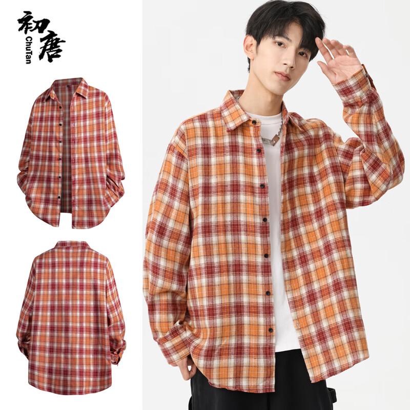 Японская клетчатая рубашка Chutang свободного кроя с длинным рукавом XL