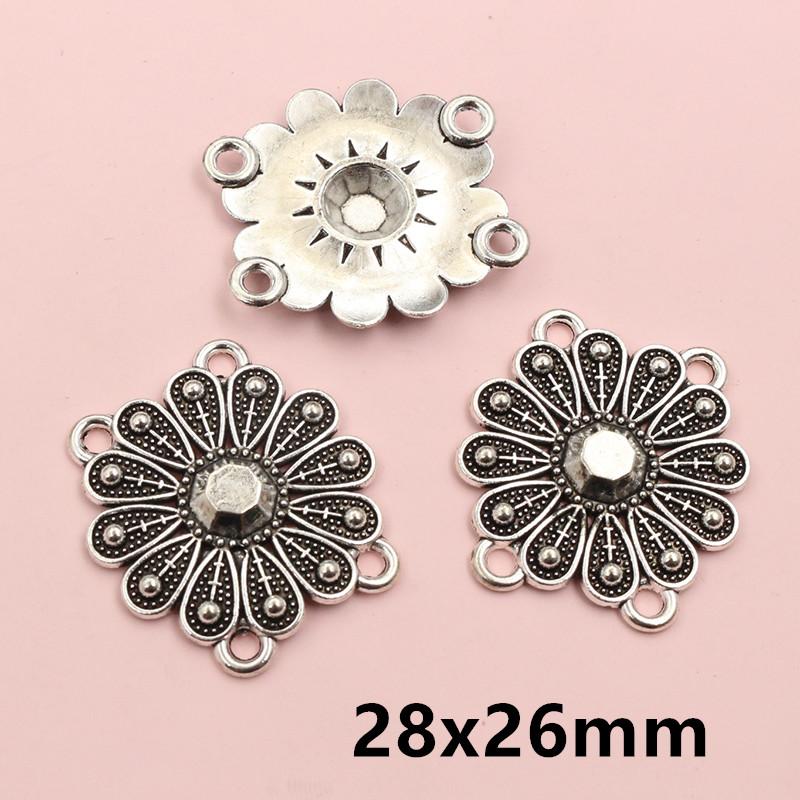 10pcs Antique Silver Plated Boho Vintage Flower Connector Charms Pendant DIY Jewelry Making Accessories Findings