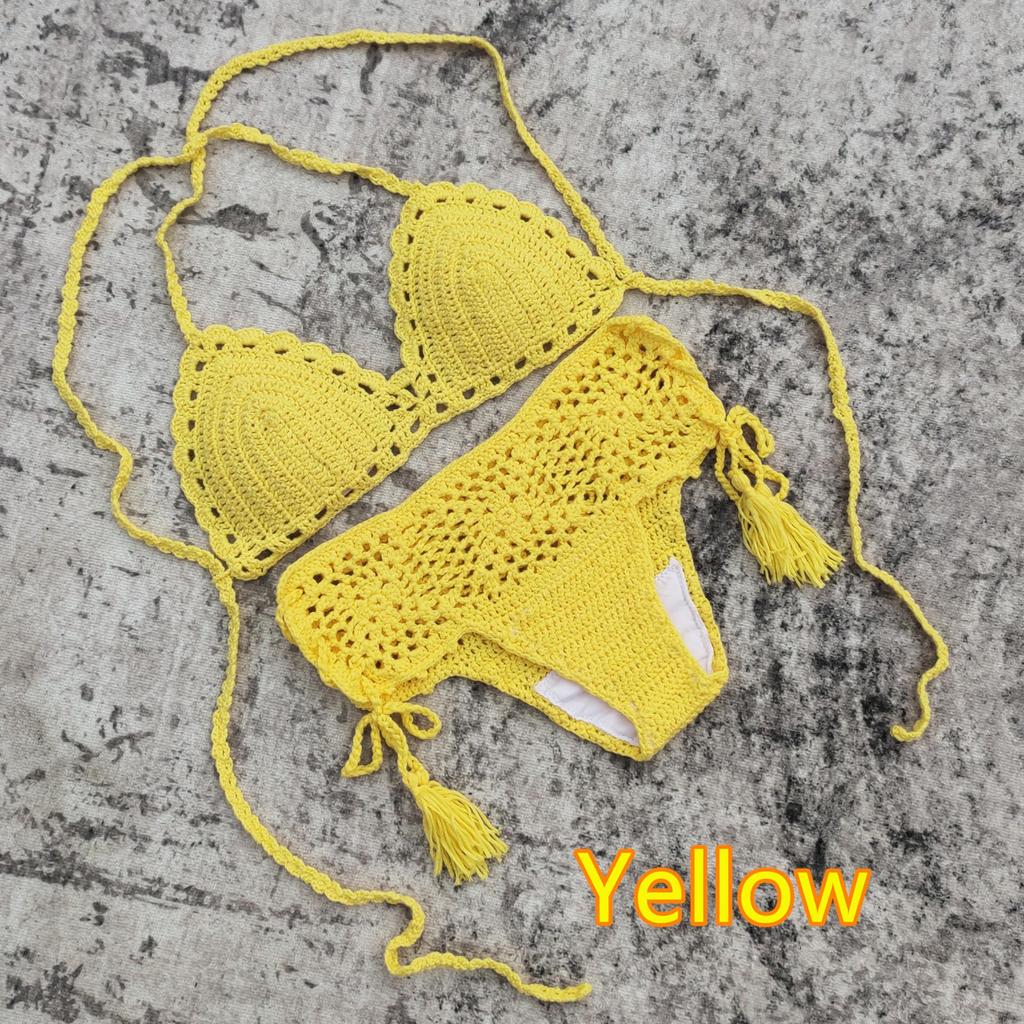 Handmade Crochet Bikini Swimsuit with Cross Shoulder Straps – 6 Colors Available