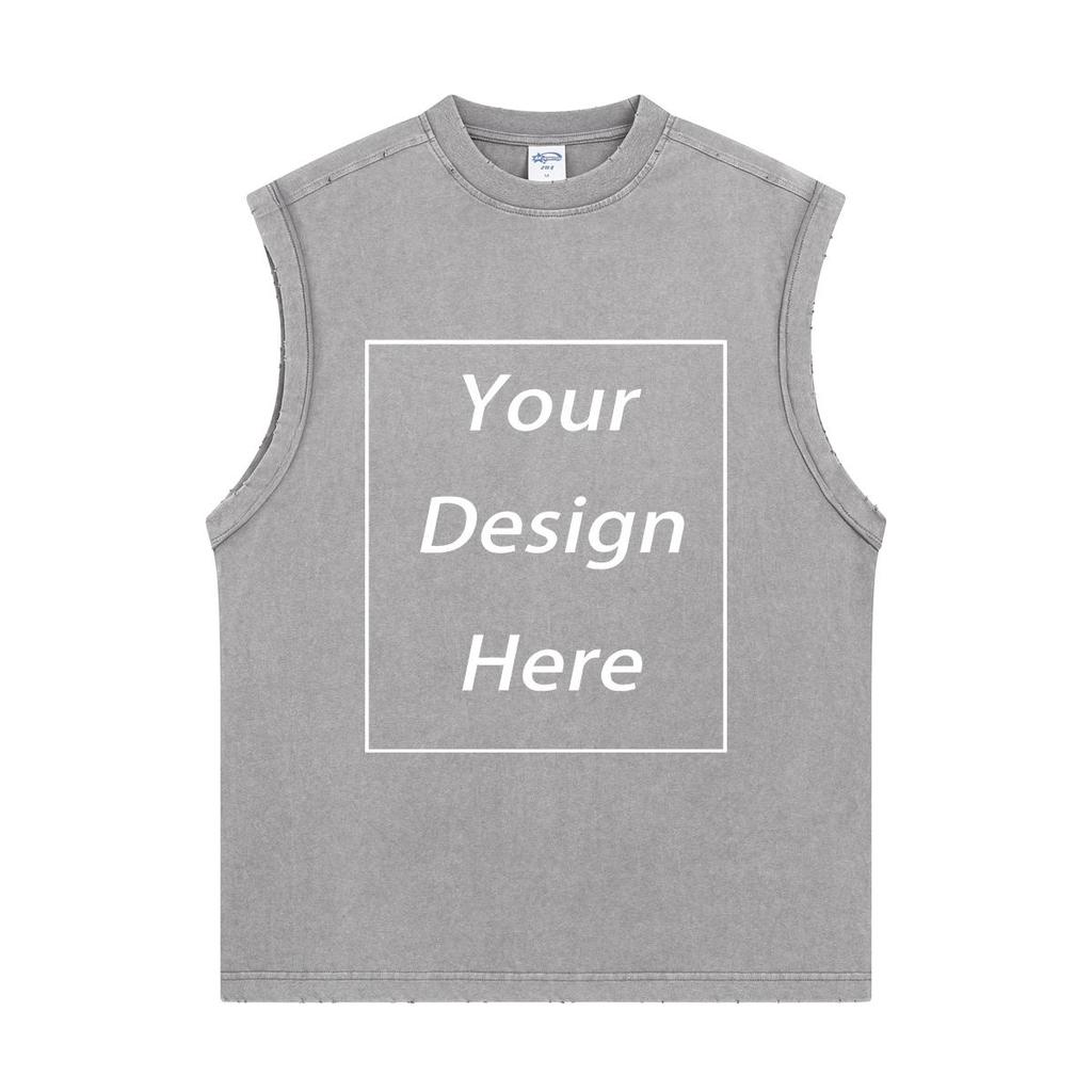275 GSM 100% Cotton Washed T-Shirt Customized Pattern Print Men's Vest Personalised Tank Top