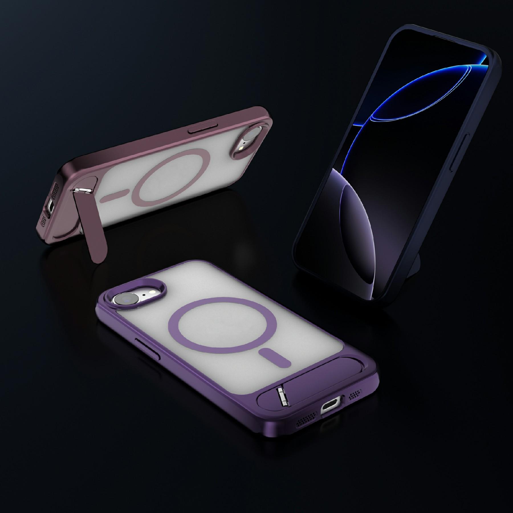 

For iPhone 16e Case Compatible with MagSafe Kickstand TPU+PC Matte Phone Cover Wine Red