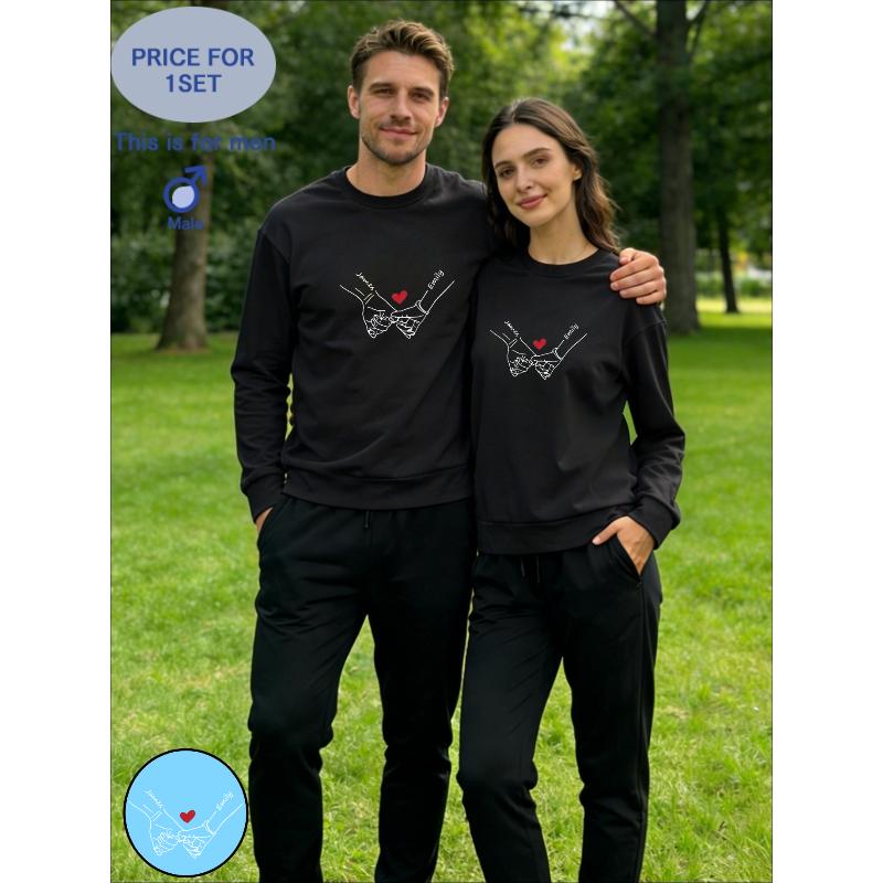 

Handwritten Name Couple Matching Set - Minimalist Hoodie & Pants 2-Piece | Holding Hands Heart Couple Streetwear XXL чорний