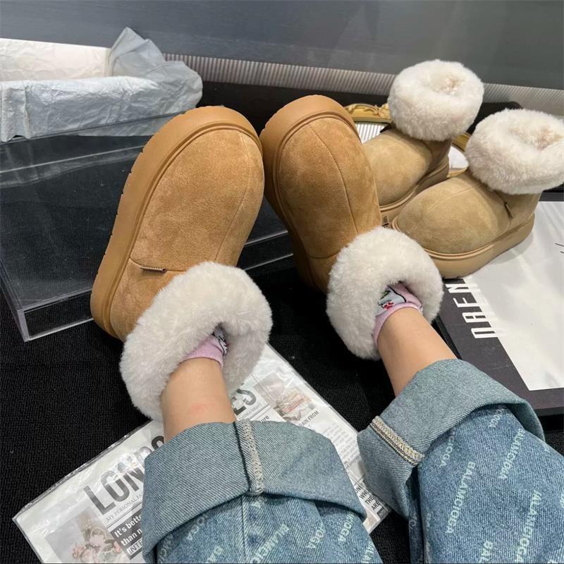 Niche Big-headed Snow Boots Women's Winter New Velvet Warm Platform Short Boots Bread Snow Cotton Shoes
