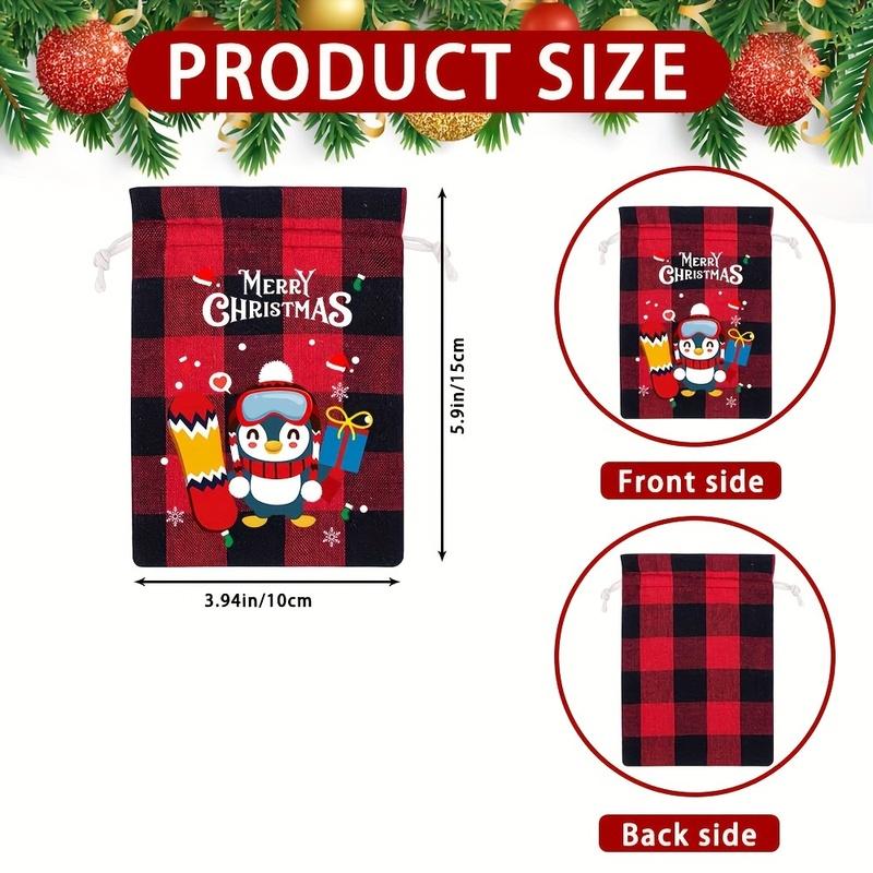 12/24pcs Christmas Burlap Gift Bags with Tags | Buffalo Plaid Drawstring Bags for Xmas Favors, Treats & Candy Goodies