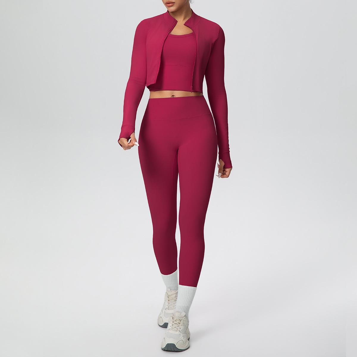 

Three-Piece Yoga Set: Cross-Back Sports Tank, Zipper Jacket, High-Waisted Butt Lifting Leggings XL