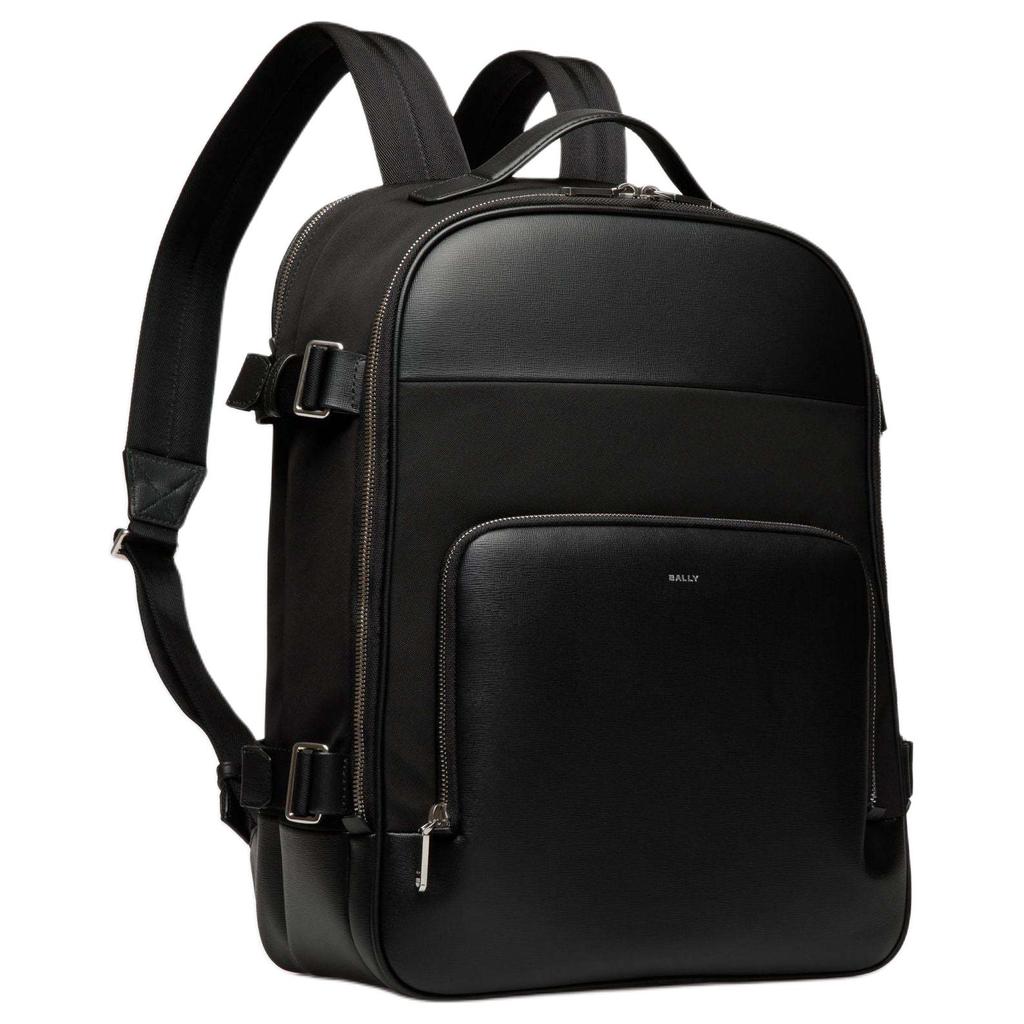 Bally Vogel Logo Zip Closure Pebbled Calfskin Backpack Men Backpack Black 6308756
