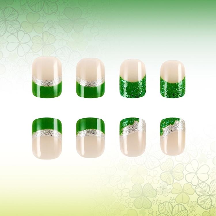 24 Pcs Lip Print Stick on Nail Saint Patricks Day False Nail French Tip Press On Nail Shamrocks Artificial Nail