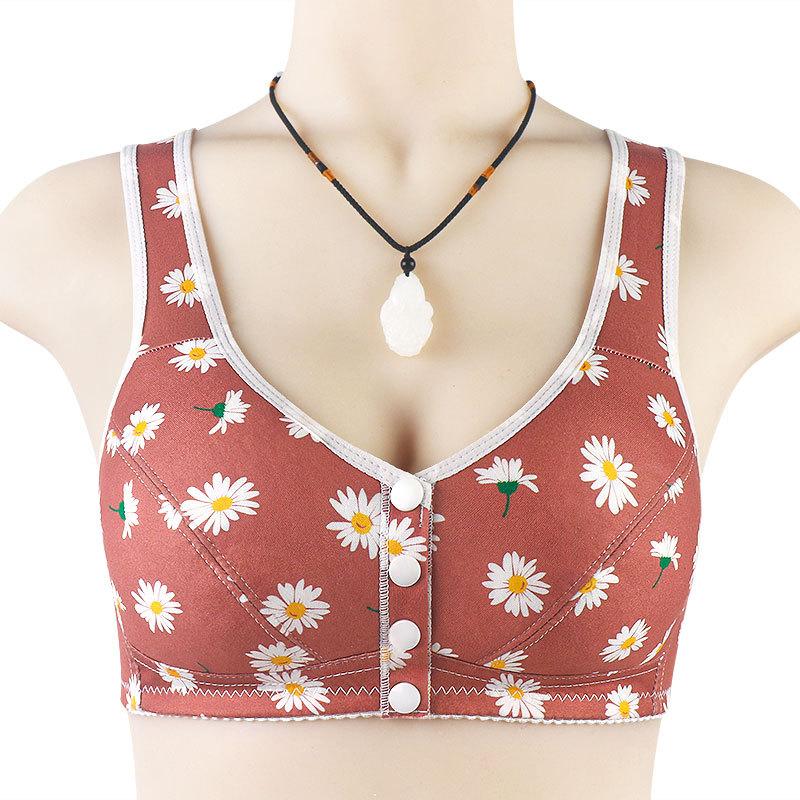 

Хлопковая передняя пряжка для нижнего белья среднего и пожилого возраста. Женский топ с принтом без стальных колец. Широкие бретели. Майка большого размера. 42