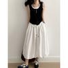 Johnature Japanese Casual Puffy Bud Skirt Women Summer Elastic Waist Solid Color Simple Loose Pockets Women Skirts