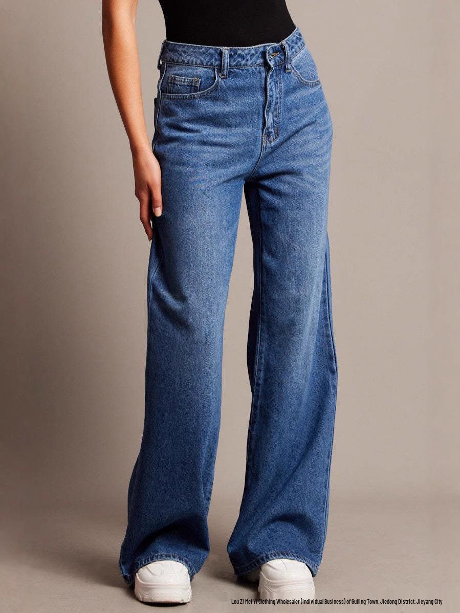 2025 Women s European & American Retro High-Waisted Wide-Leg Floor-Length Jeans M