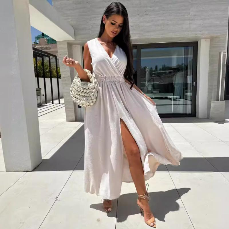 

Tooxika Новое праздничное однотонное платье без рукавов с V-образным вырезом, длинное женское платье до талии L