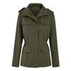 Autumn Women Waist Tunic Coats Retro Multi-Pocketed Jacket Turn-Down Collar Button Solid Color Outwear Coats