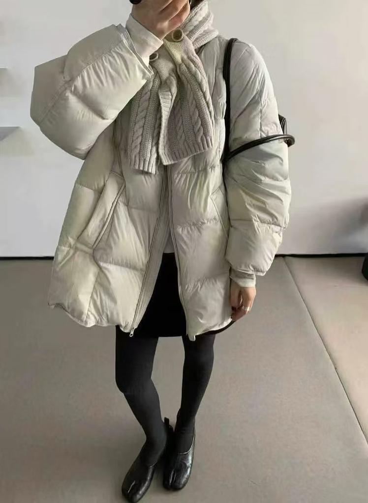 Yuyan scarf puff thickened warm medium and long down jacket women's winter new white duck down bread jacket