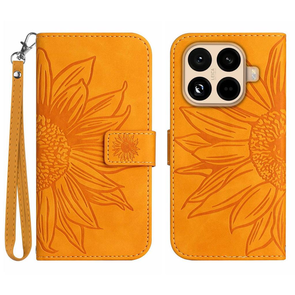 For Xiaomi 15T Pro Case Sunflower Imprint Leather Wallet Phone Cover with Wrist Strap