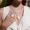 Adjustable Gradient Pink Layered Necklace Set With Earrings Ring Women Resin Geometric Pendant On Gold-Plated Snake Chain