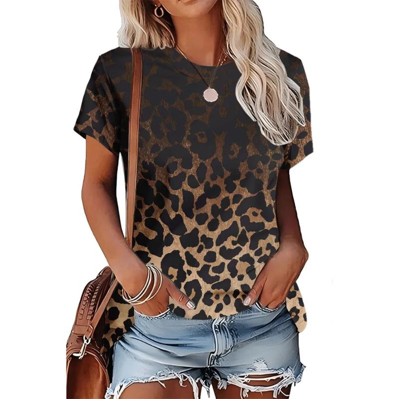 Fashion Women's Crew Neck Short Sleeve 3D Casual Color Printing Casual Short Sleeve Crew Neck T-Shirt