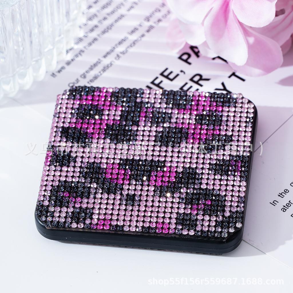 Modischer Tragbarer Kosmetikspiegel mit Strasssteinen, Kosmetikspiegel, Geschenk + Körper Flip Quadratischer Spiegel Handheld Doppelseitig Faltbar