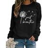 Women's loose and comfortable dandelion print long sleeved round neck