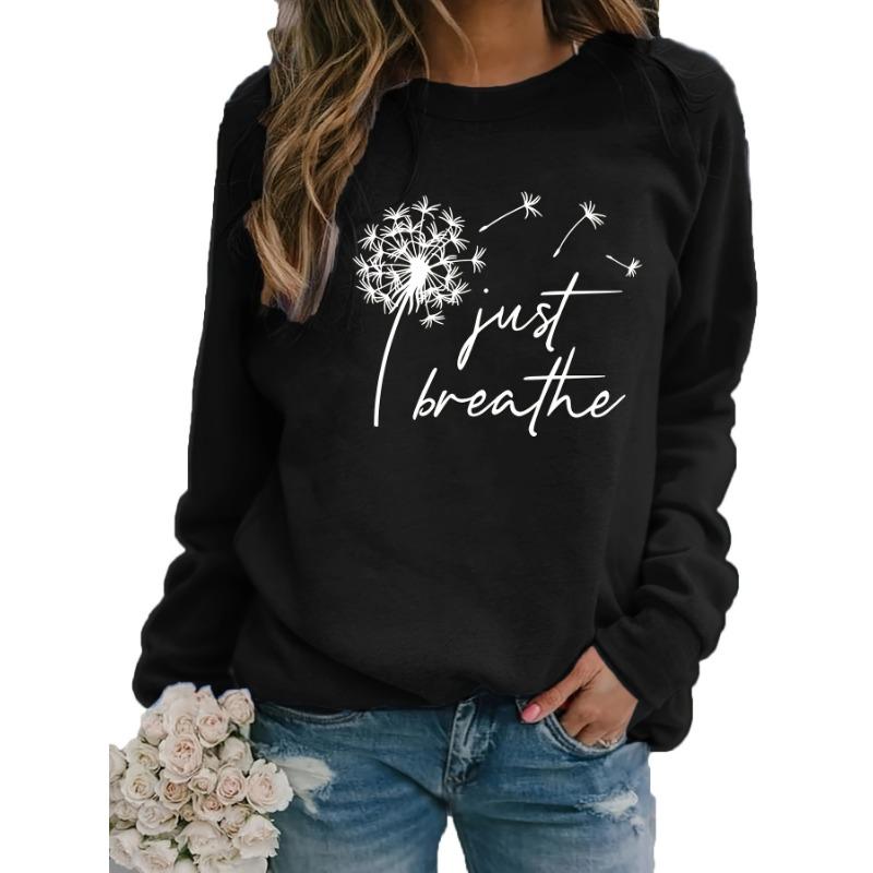 Women's loose and comfortable dandelion print long sleeved round neck
