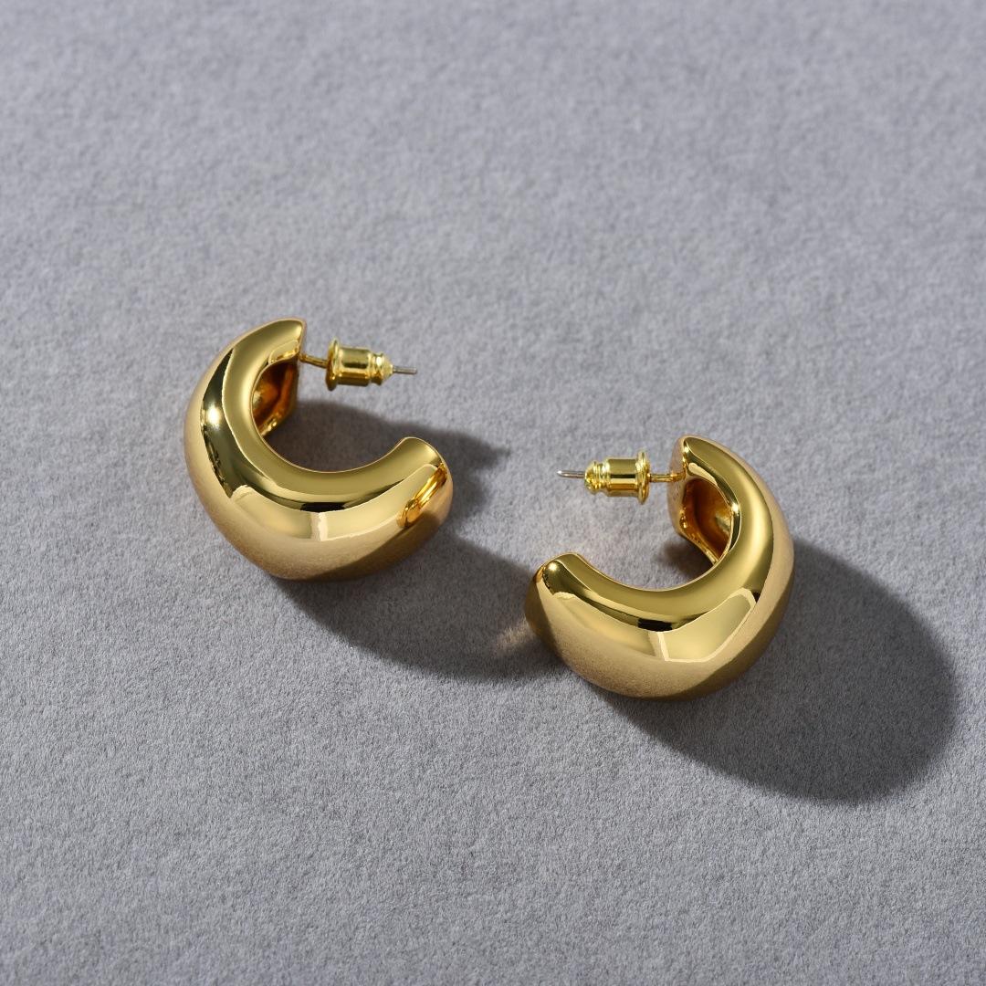 Retro Geometric Simple Temperament C-Shaped Smooth Circle S925 Silver Needle Stud Earrings Niche Light Luxury Fashion Earrings