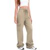 Women Cargo Sweatpants Stacked Pants Warm Fleece Drawstring Waist Casual Joggers Trousers