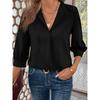Fashion Pure Color Minimalist Loose Pullover Tops Women's 2025 Spring New Arrival Commuter's All-Matching V Neck Chiffon Shirt Women
