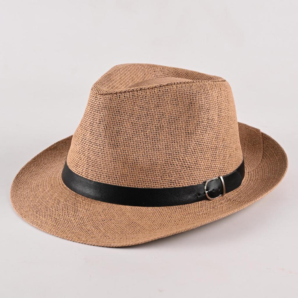 Curled brim top hat middle-aged men sunscreen breathable travel vacation visor straw hat literary and retro