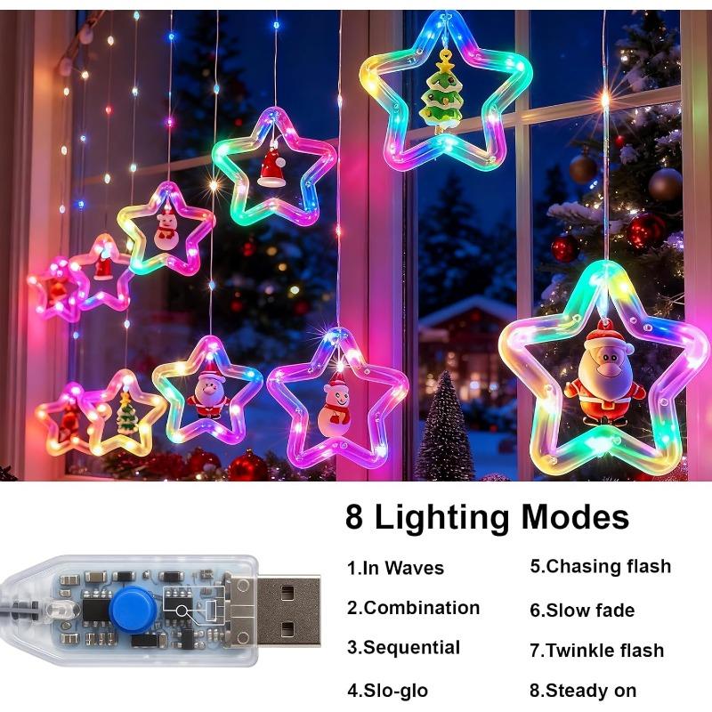 Star Curtain Light Christmas Curtain Light USB Power Supply Suitable for Indoor Parties, Terraces, Gardens Christmas Decoration, Holiday Decorations