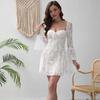 European and American women's clothing 2026 summer skirt new INS temperament lace square collar micro-horn sleeve waist-wrapped hip skirt, women