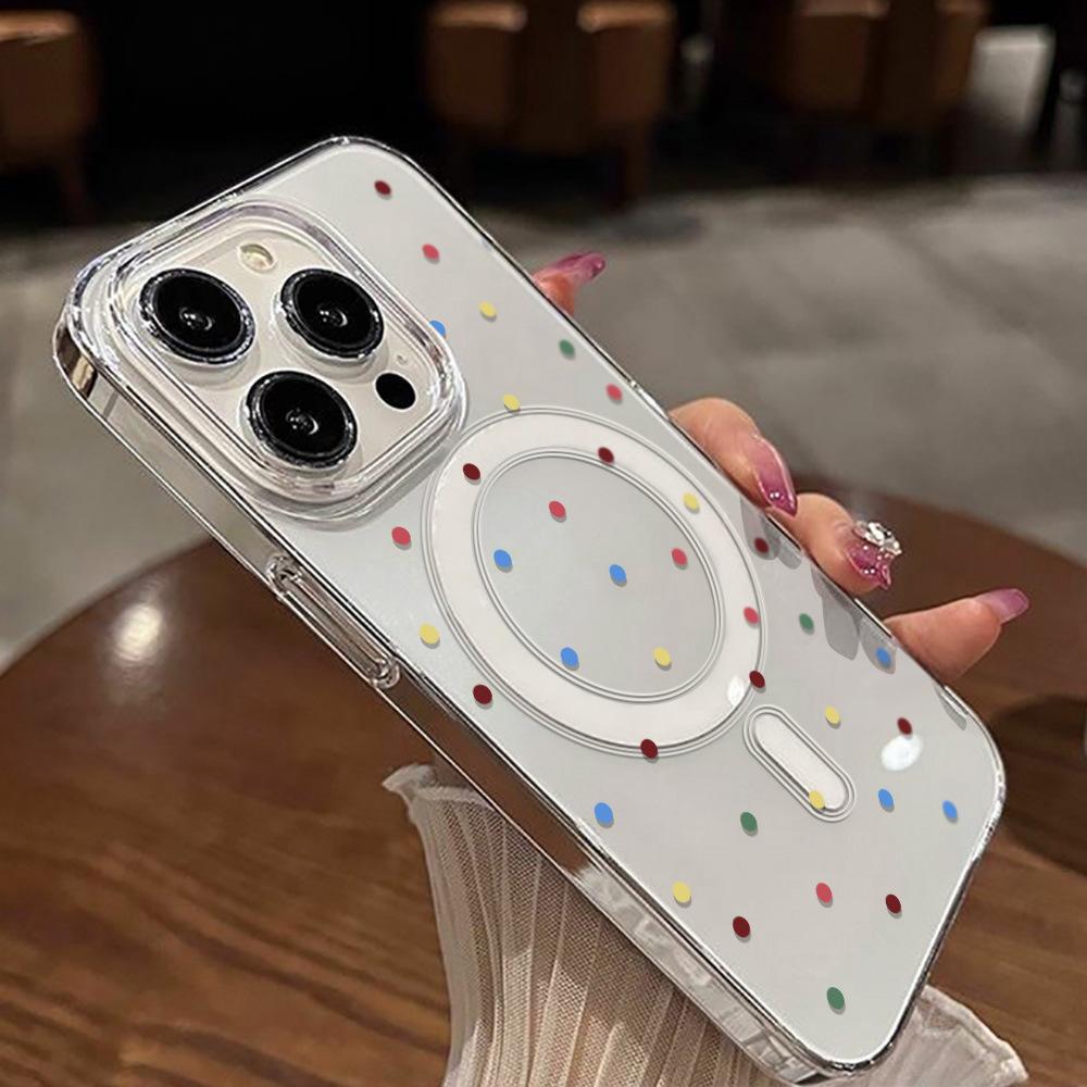 Japan and South Korea color polka dots are suitable for Apple 17ProMax magnetic mobile phone case iPhone16 niche 16/15 hard case x