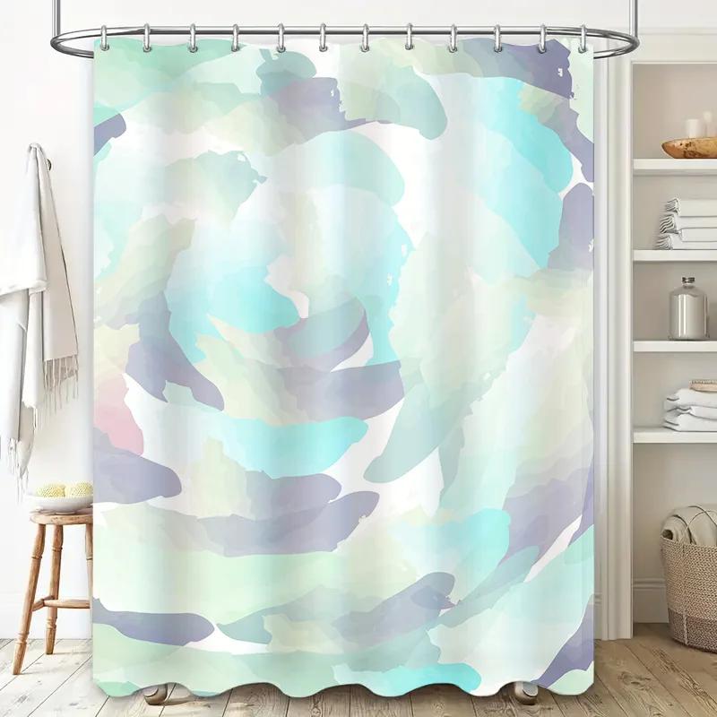 Luxurious Camo Print Shower Curtain Blue and White Colorful Watercolor Design for Bathrooms Decorations Waterproof Fabric Shower