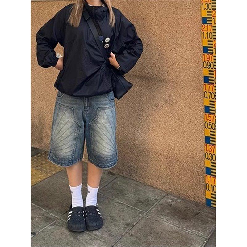 American retro washed design straight five-point jeans men's and women's summer trendy brand old loose casual shorts