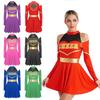 Damen-Schulmädchen-Cheerleading-Kostüme, kalte Schultern, Ausschnitt-Buchstaben-Print-Kleid für Halloween-Ballspiele