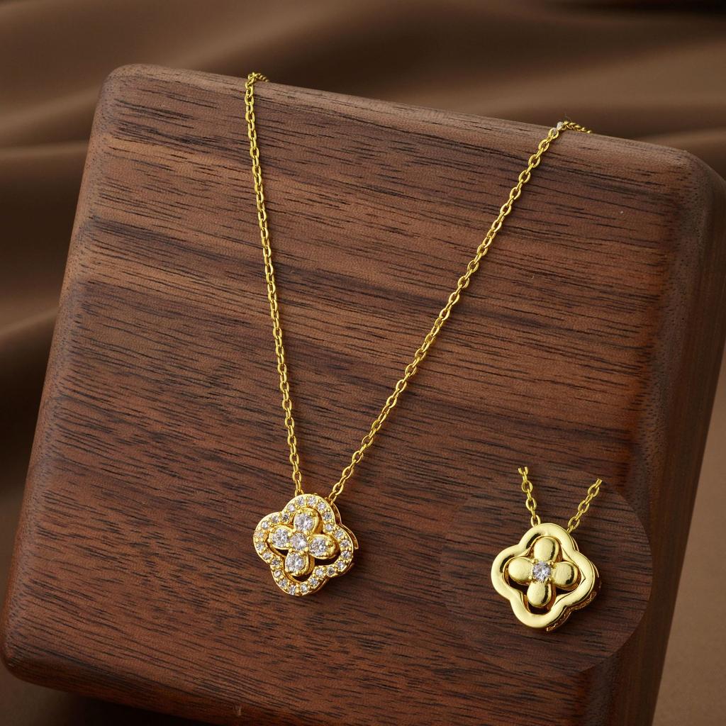 ZAKOL Lucky Four-leaf Clover CZ Necklace For Women's Dynamic Fashion Birthday Gift Clavicle Chain Versatile Fashion Accessories