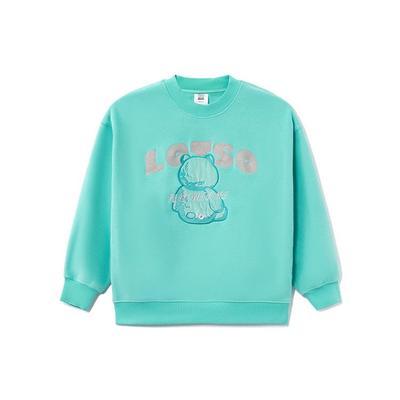 Li Ning X Disney Toy Story Strawberry Bear Series Cartoon Print Fleece Loose Pullover Sweatshirt Winter Women Sweatshirt Water-Pool-Blue AWDR758-2